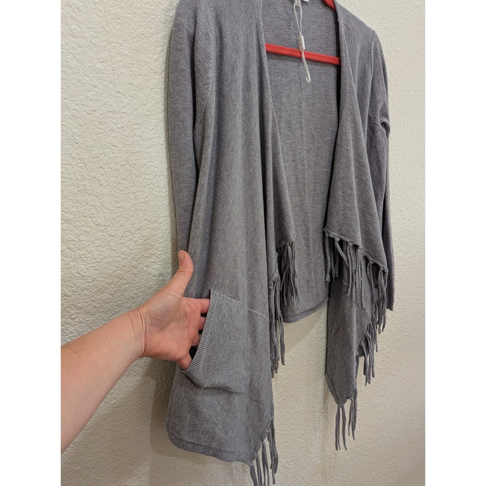 Vila Milano Womens Open Front Cardigan S Fringe Gray Pockets Soft Light Layer - Picture 3 of 8